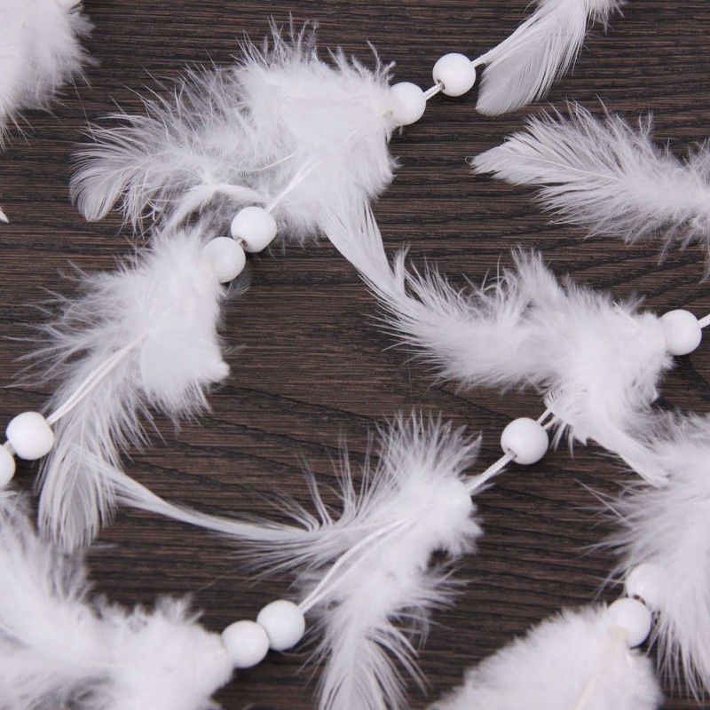 White Hook Flower Dream Catcher Feather Bead Hanging Decor Ornament