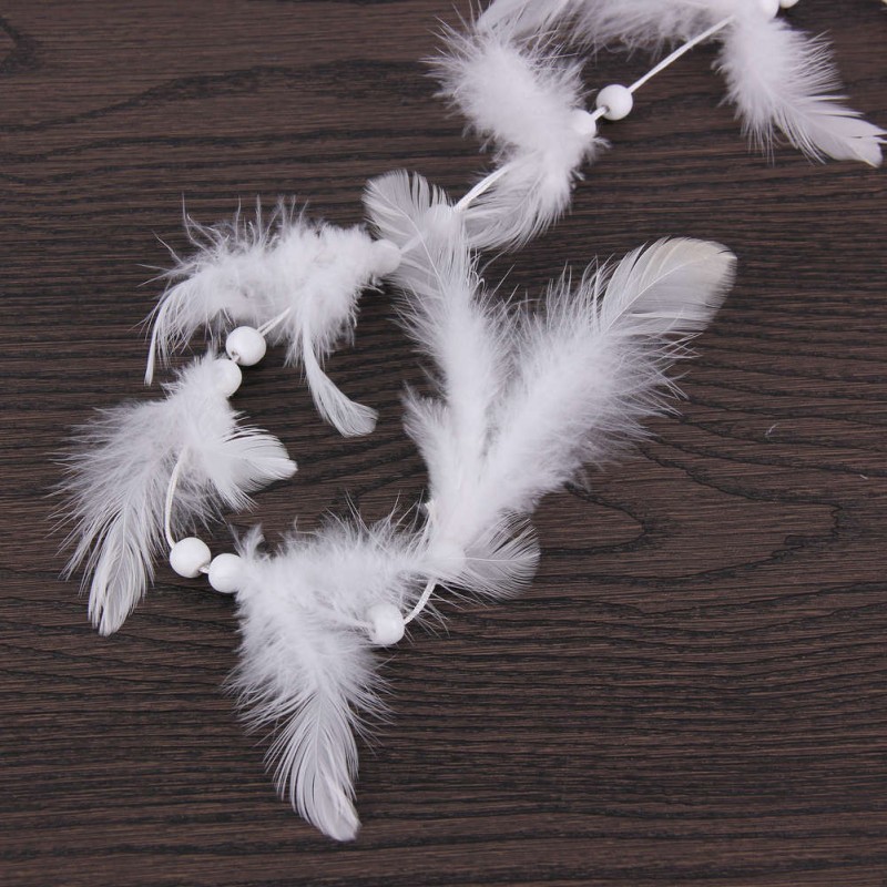 White Hook Flower Dream Catcher Feather Bead Hanging Decor Ornament