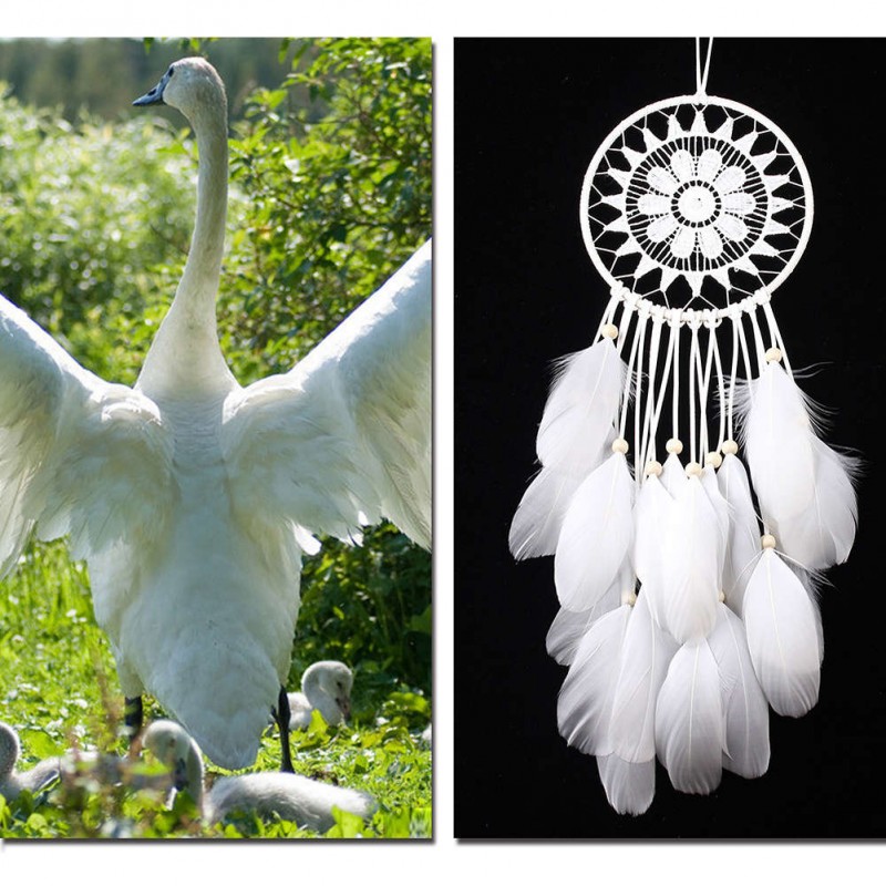 White Lace Flowers Dream Catcher Feather Bead Hanging Decor Ornament