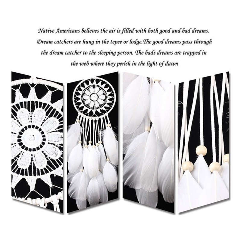 White Lace Flowers Dream Catcher Feather Bead Hanging Decor Ornament