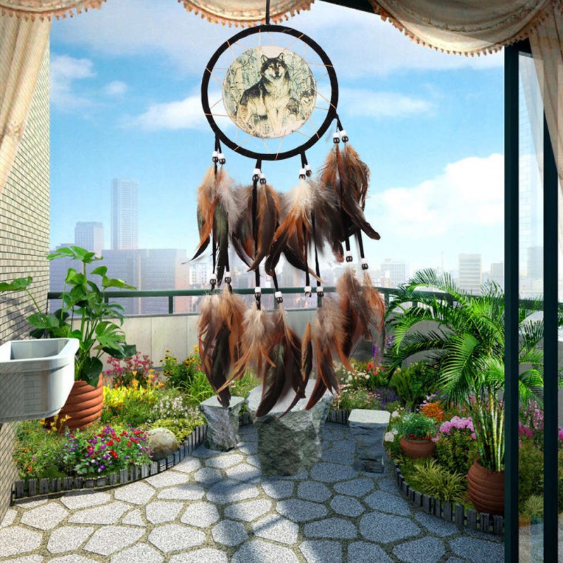 Wolf Totem Dream Catcher Feather Bead Hanging Decor Ornament