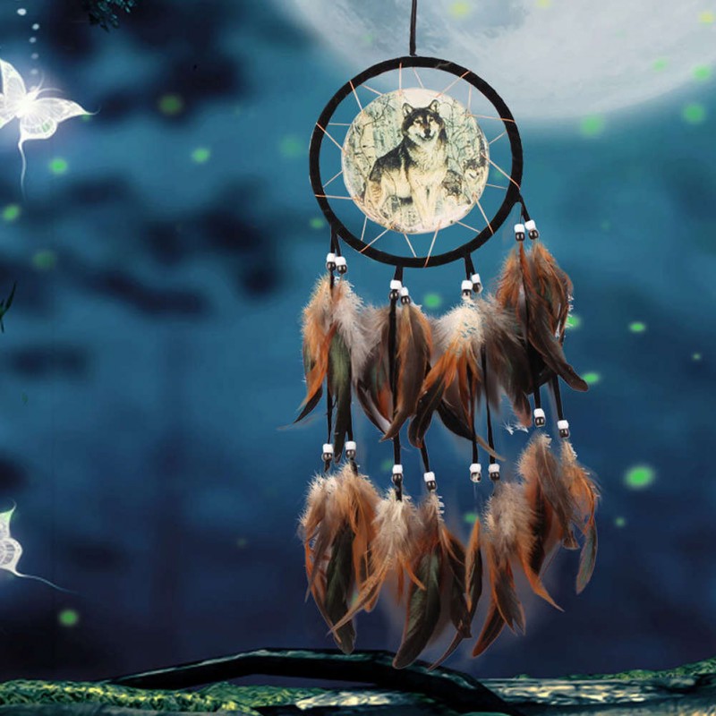 Wolf Totem Dream Catcher Feather Bead Hanging Decor Ornament