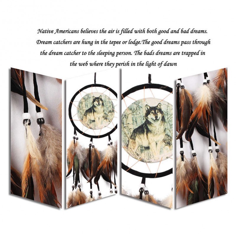 Wolf Totem Dream Catcher Feather Bead Hanging Decor Ornament