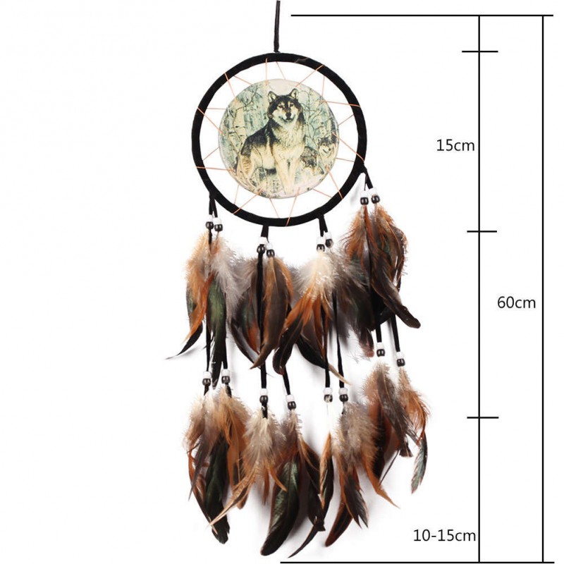 Wolf Totem Dream Catcher Feather Bead Hanging Decor Ornament