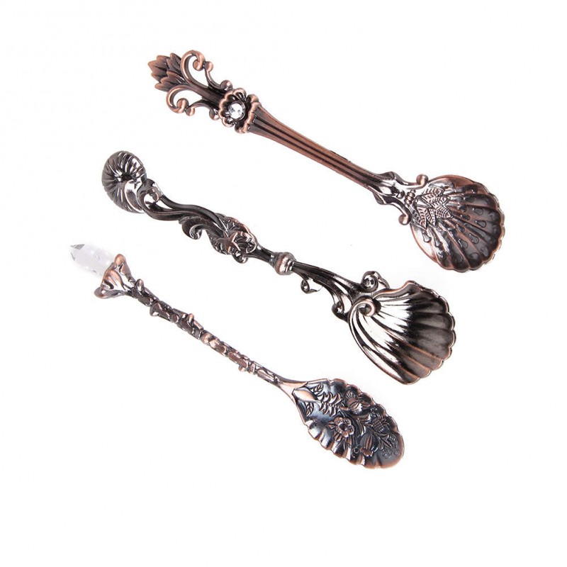 3pcs Retro Fashion Royal Vintage Tea Spoon Coffee Scoops Ice Cream Sponge