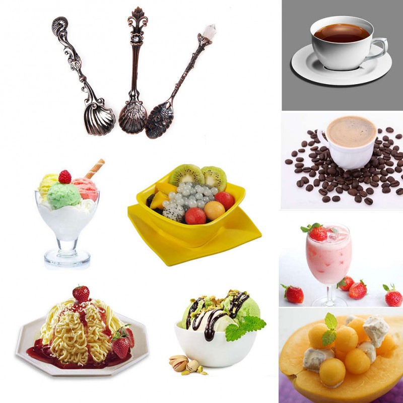 3pcs Retro Fashion Royal Vintage Tea Spoon Coffee Scoops Ice Cream Sponge