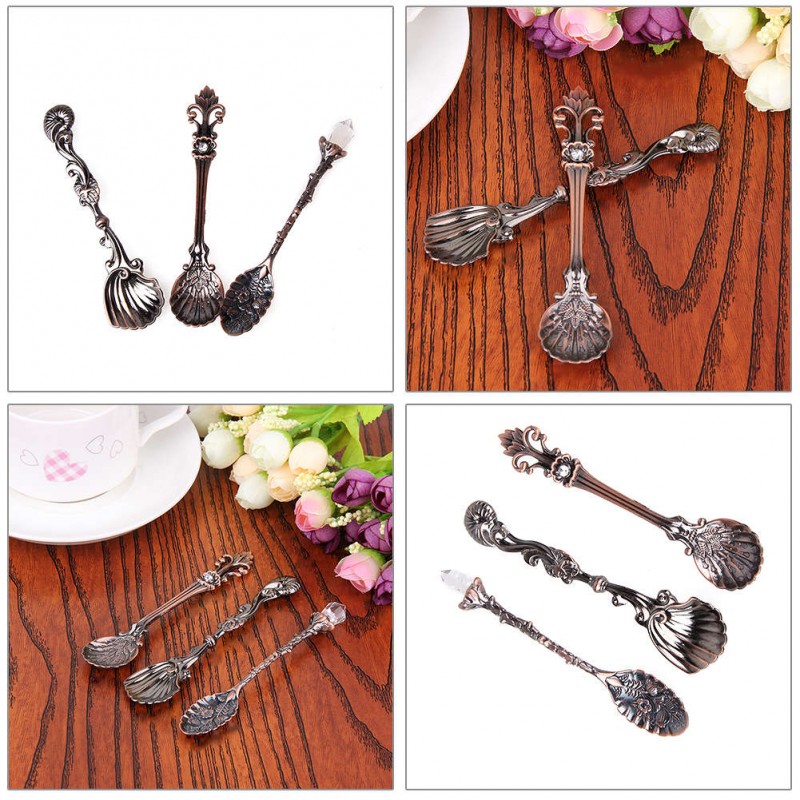 3pcs Retro Fashion Royal Vintage Tea Spoon Coffee Scoops Ice Cream Sponge