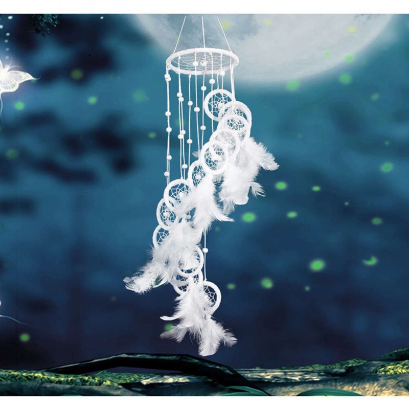 White Polycyclic Dream Catcher Feathers  Wall Hanging Home Car Decor
