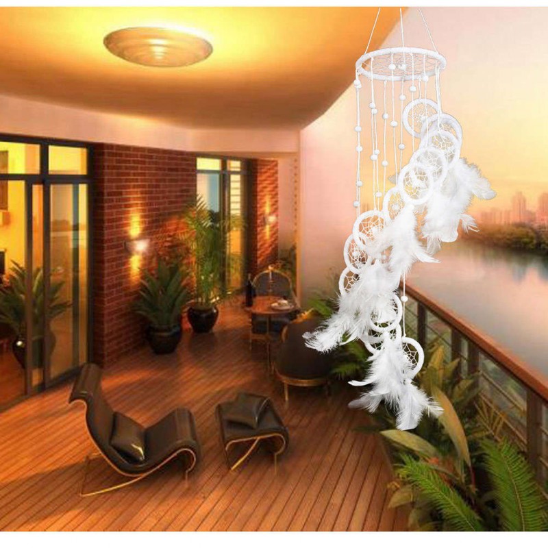 White Polycyclic Dream Catcher Feathers  Wall Hanging Home Car Decor