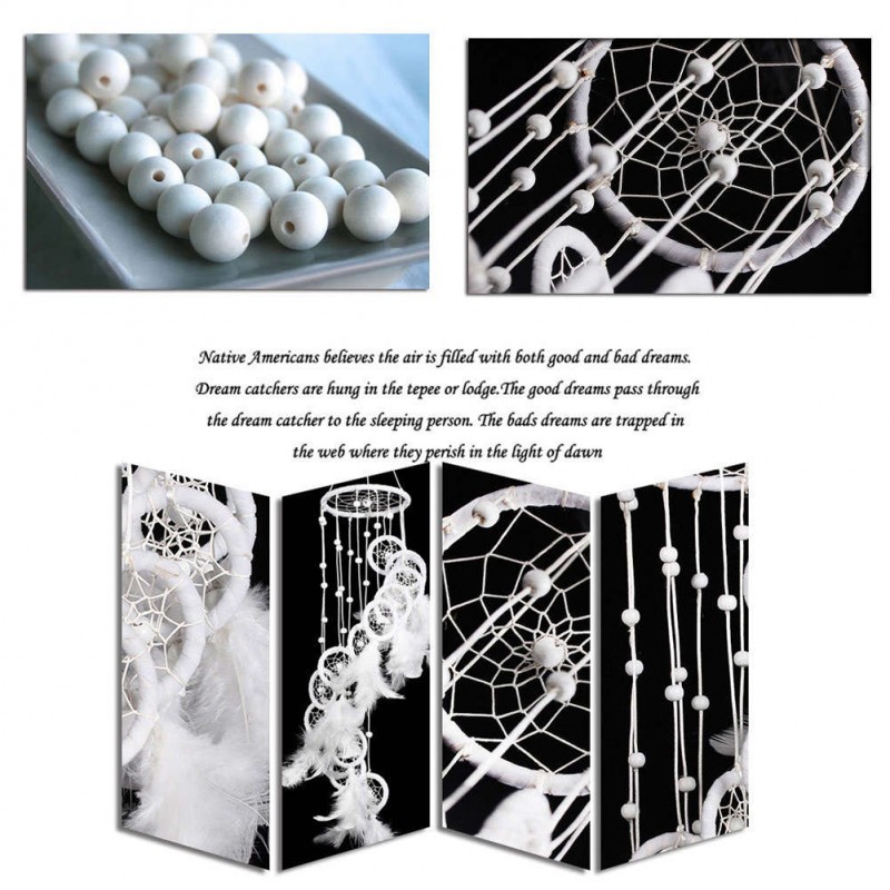 White Polycyclic Dream Catcher Feathers  Wall Hanging Home Car Decor