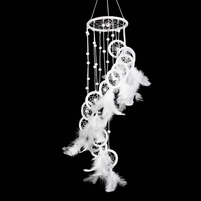 White Polycyclic Dream Catcher Feathers  Wall Hanging Home Car Decor
