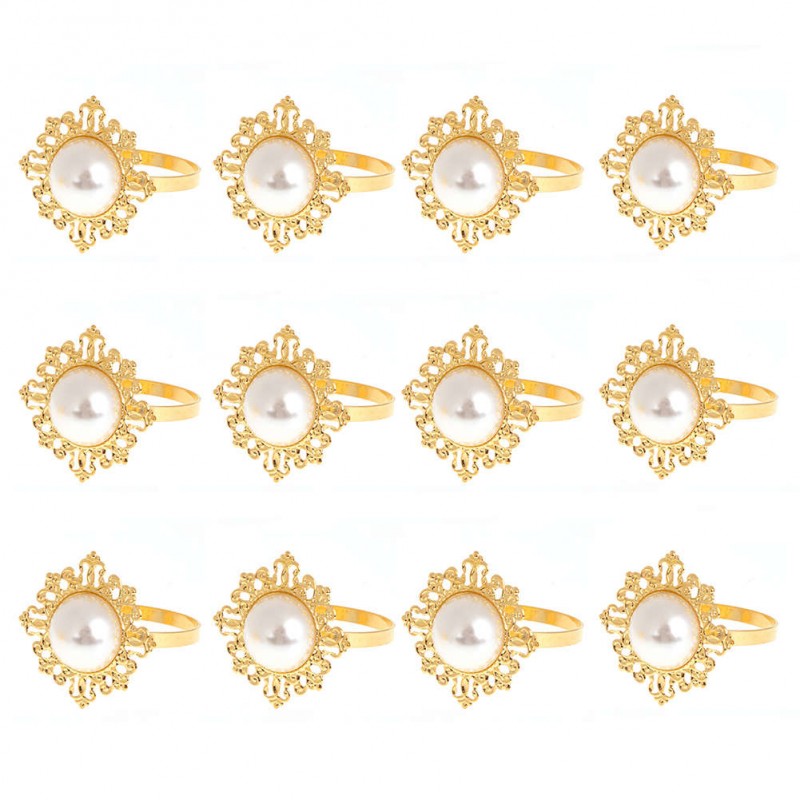 12pcs gold pearl napkin ring dinner decoration(White pearl)