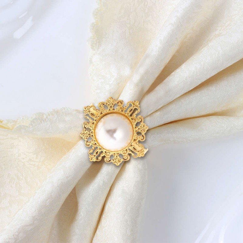 12pcs gold pearl napkin ring dinner decoration(White pearl)