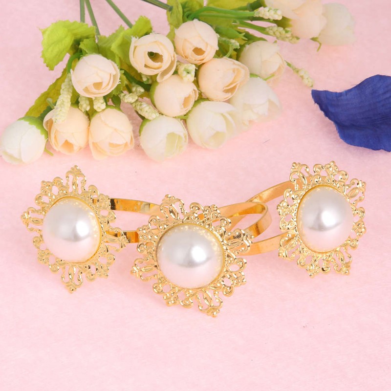 12pcs gold pearl napkin ring dinner decoration(White pearl)