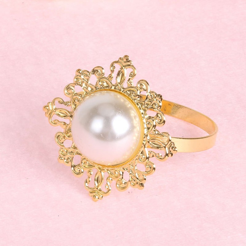 12pcs gold pearl napkin ring dinner decoration(White pearl)