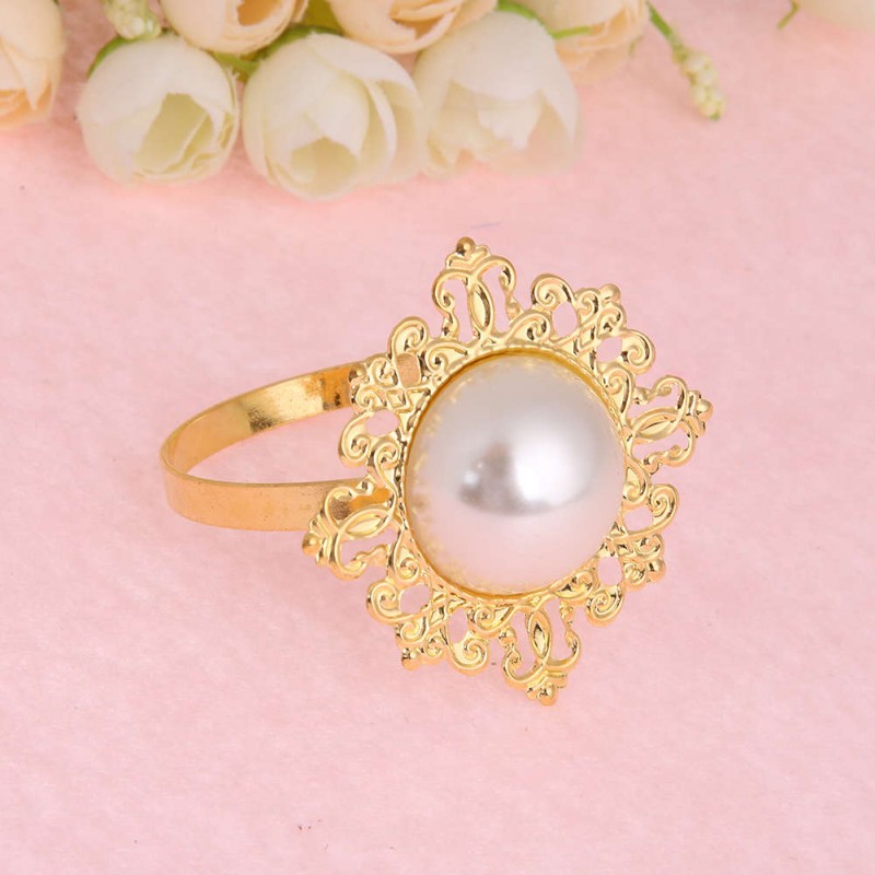 12pcs gold pearl napkin ring dinner decoration(White pearl)