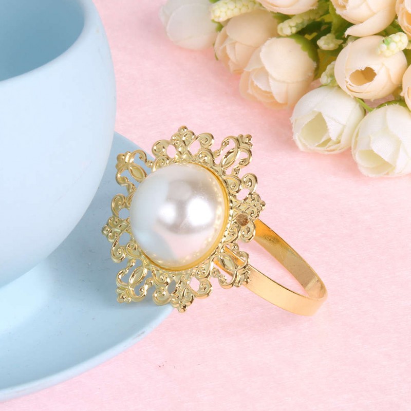 12pcs gold pearl napkin ring dinner decoration(White pearl)