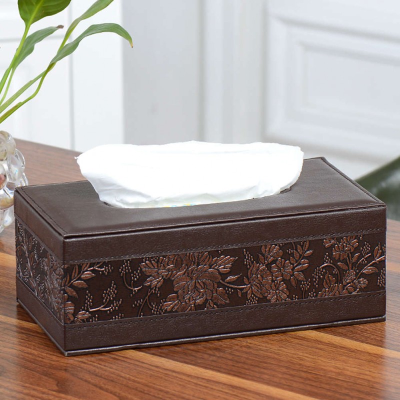 Car Home Rectangle PU Leather Vintage Tissue Box Cover Napkin Paper Holder