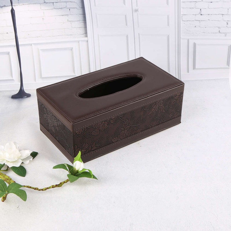 Car Home Rectangle PU Leather Vintage Tissue Box Cover Napkin Paper Holder