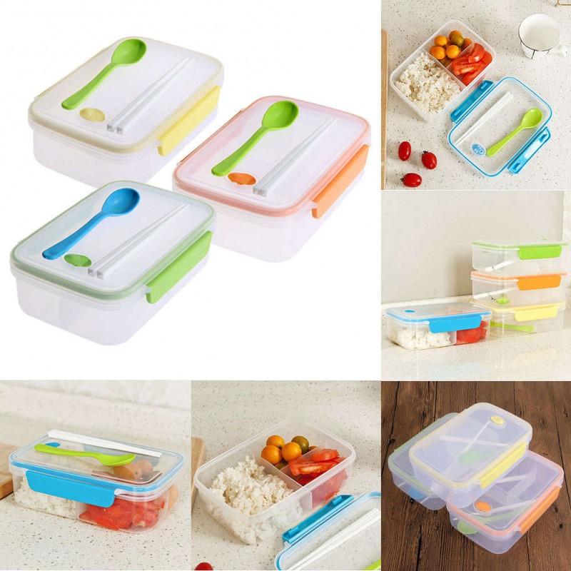 Transparent Three Compartments Lunch Bento Box Food Snack Container Storage