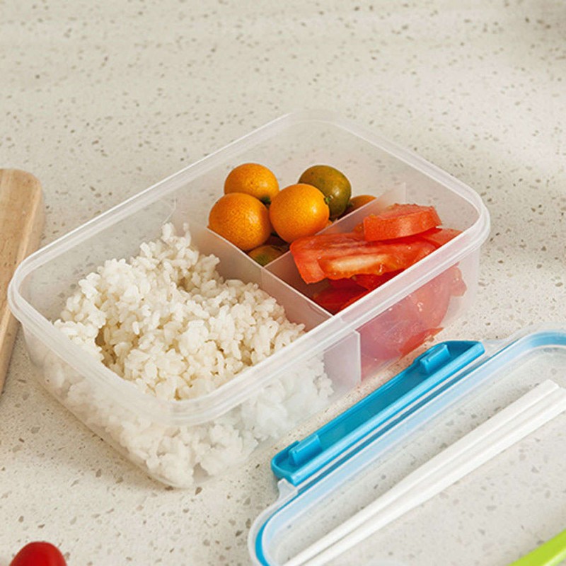 Transparent Three Compartments Lunch Bento Box Food Snack Container Storage