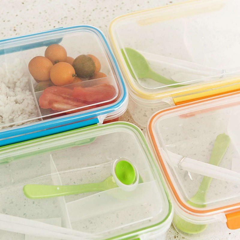 Transparent Three Compartments Lunch Bento Box Food Snack Container Storage