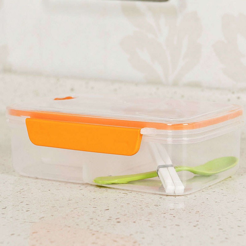 Transparent Three Compartments Lunch Bento Box Food Snack Container Storage