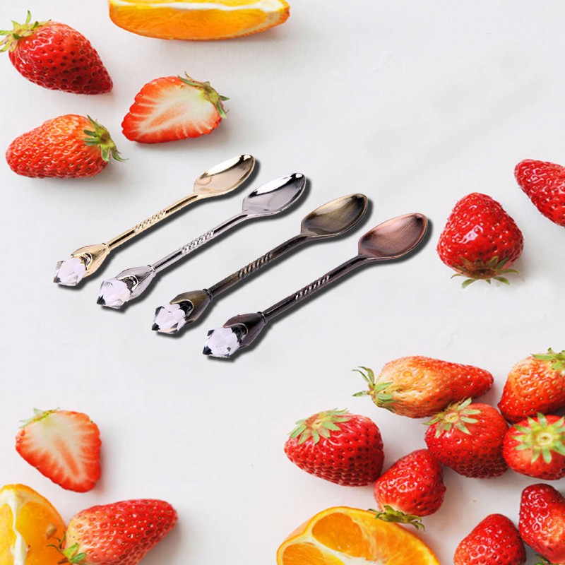 4pcs Gold Silver Bronze Copper Vintage Style Crystal Head Dessert Spoon