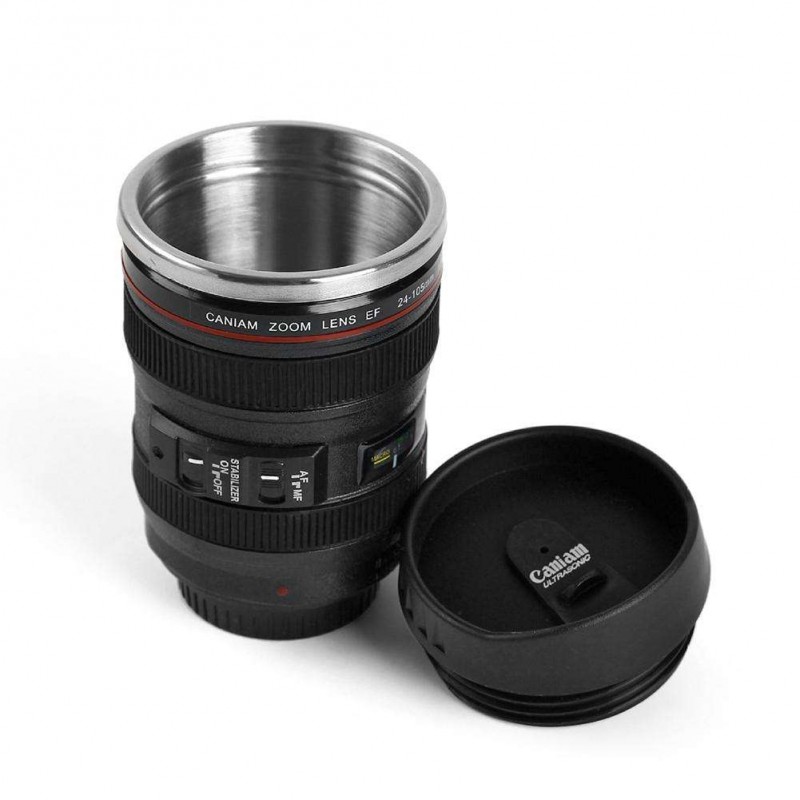 350mL Camera Lens Shape Coffee Tea Mug with Lid Vacuum Flasks Thermal Cup
